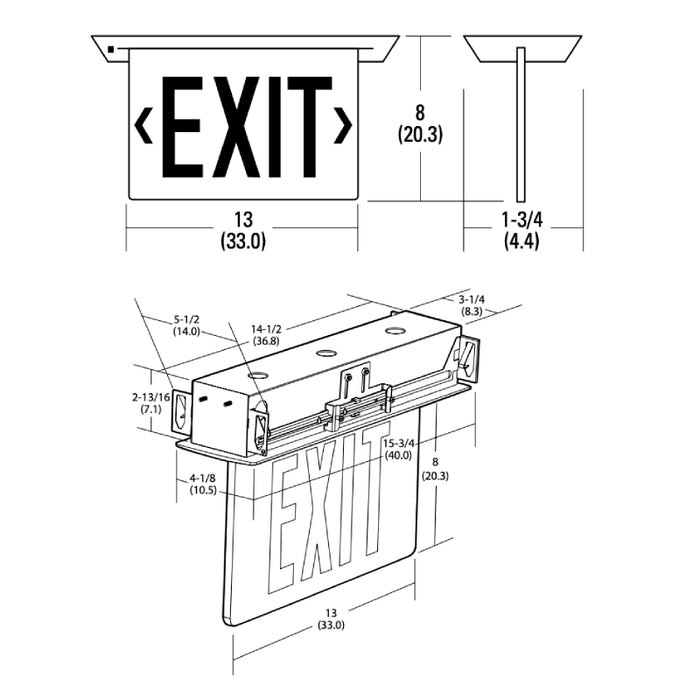 Lithonia EDGR LED Recessed Edge-Lit Exit Sign with Battery Backup, Double Face