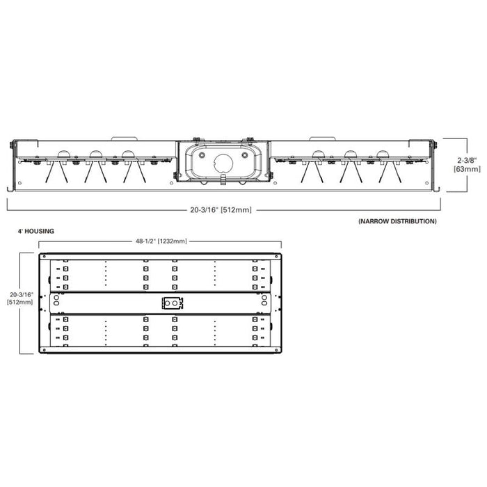 Metalux HBLED-LD5-48SE-W-UNV-L850-CD3-U 20" x 48" LED High Bay Efficiency Luminaire, 48000 Lumens, Wide Distribution, 120-277V, 5000K, 0-10V Dimming