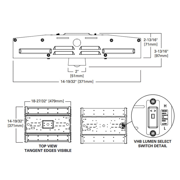 Metalux VHB-1824-W-UNV-L850-CD-U 125W/165W LED High Bay, Lumens Selectable, Wide Distribution, 120-277V, 5000K, Dimmable
