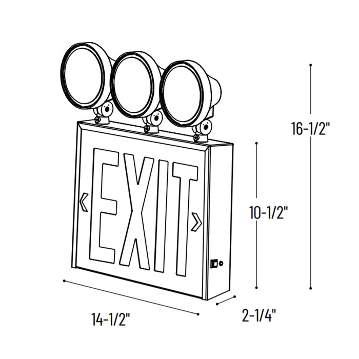 Nora NEX-751 LED Exit & Emergency Combo with 3 Adjustable Heads, Heavy Duty Steel Case - Red Letters