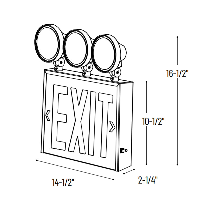 Nora NEX-751 LED Exit & Emergency Combo with 2 Adjustable Heads, Heavy Duty Steel Case - Red Letters
