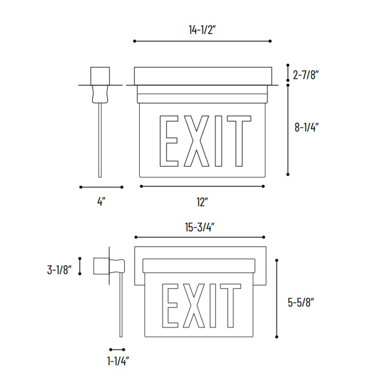 Nora NX-815-LEDR Recessed Adjustable LED Edge-Lit Exit Sign, Battery Backup - Single Face, Red Letters