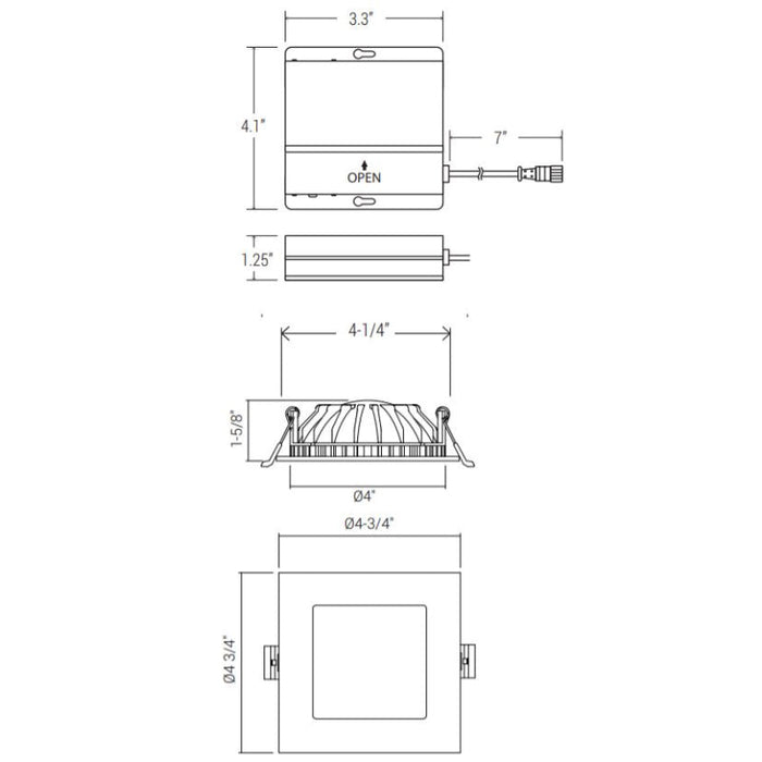 Elite RL456 4" Canless LED Square Regressed ,550 lumens, CCT Selectable, 120V