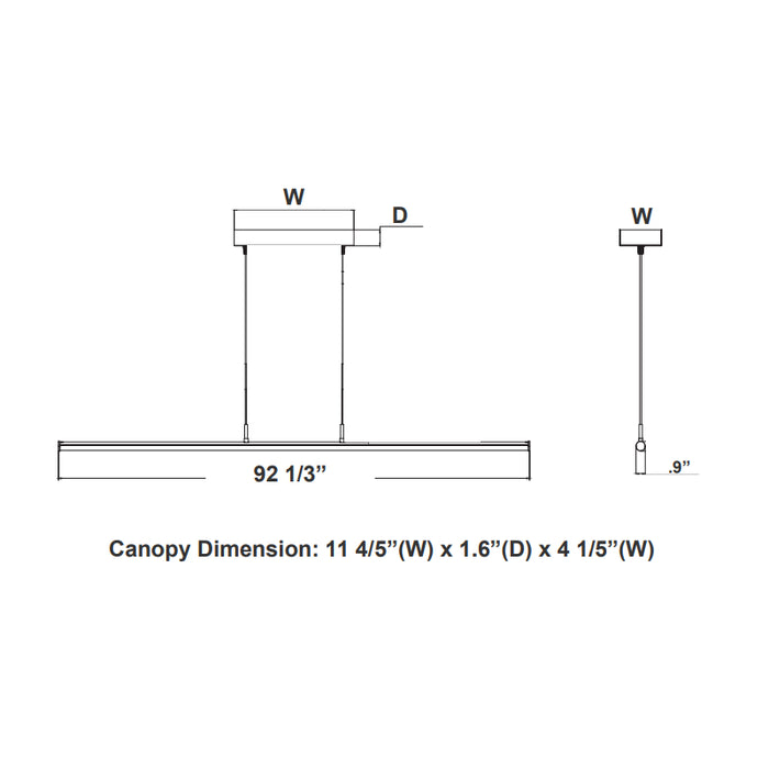 Westgate SDTL 8-ft 40W/50W/60W LED Linear Tube Decorative Suspension Light, CCT Adjustable
