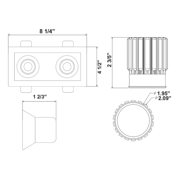 Westgate LRD 8" Architectural Winged Recessed Lights, Double Slot, 2700K