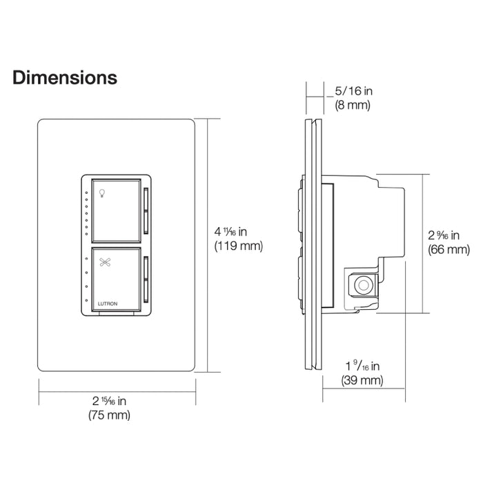 Lutron MACL-LFQ Maestro LED+ Fan Control And Light Dimmer