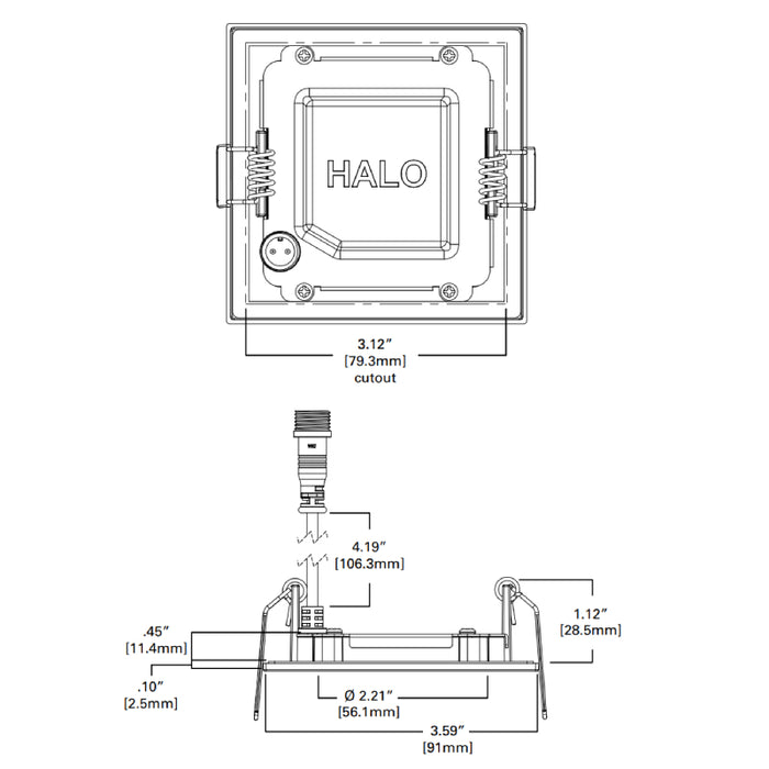 Halo HLB3S 3" LED Square Lens Downlight with Remote Driver / Junction Box, CCT Selectable