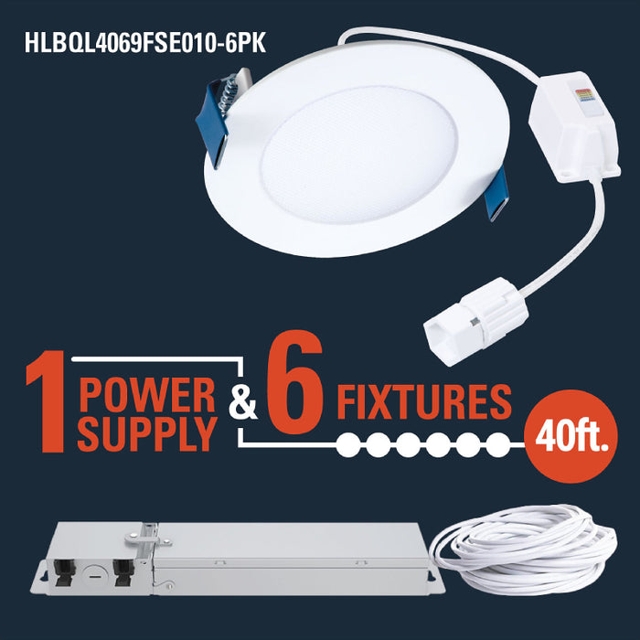 Halo HLBQL4069FSE010-6PK 4" QuickLink Low Voltage 0-10V Canless Downlights (6-Pack Kit Including Driver)