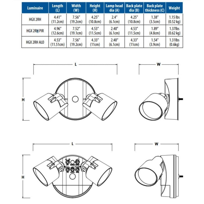 Lithonia HGX-ALO 36W 3-Head HomeGuard LED Security Floodlight, Switchable CCT