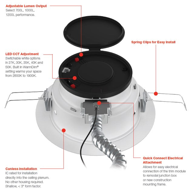 Juno JPDZ6 Podz 6" Canless Round LED Downlight, CCT Selectable, 120V